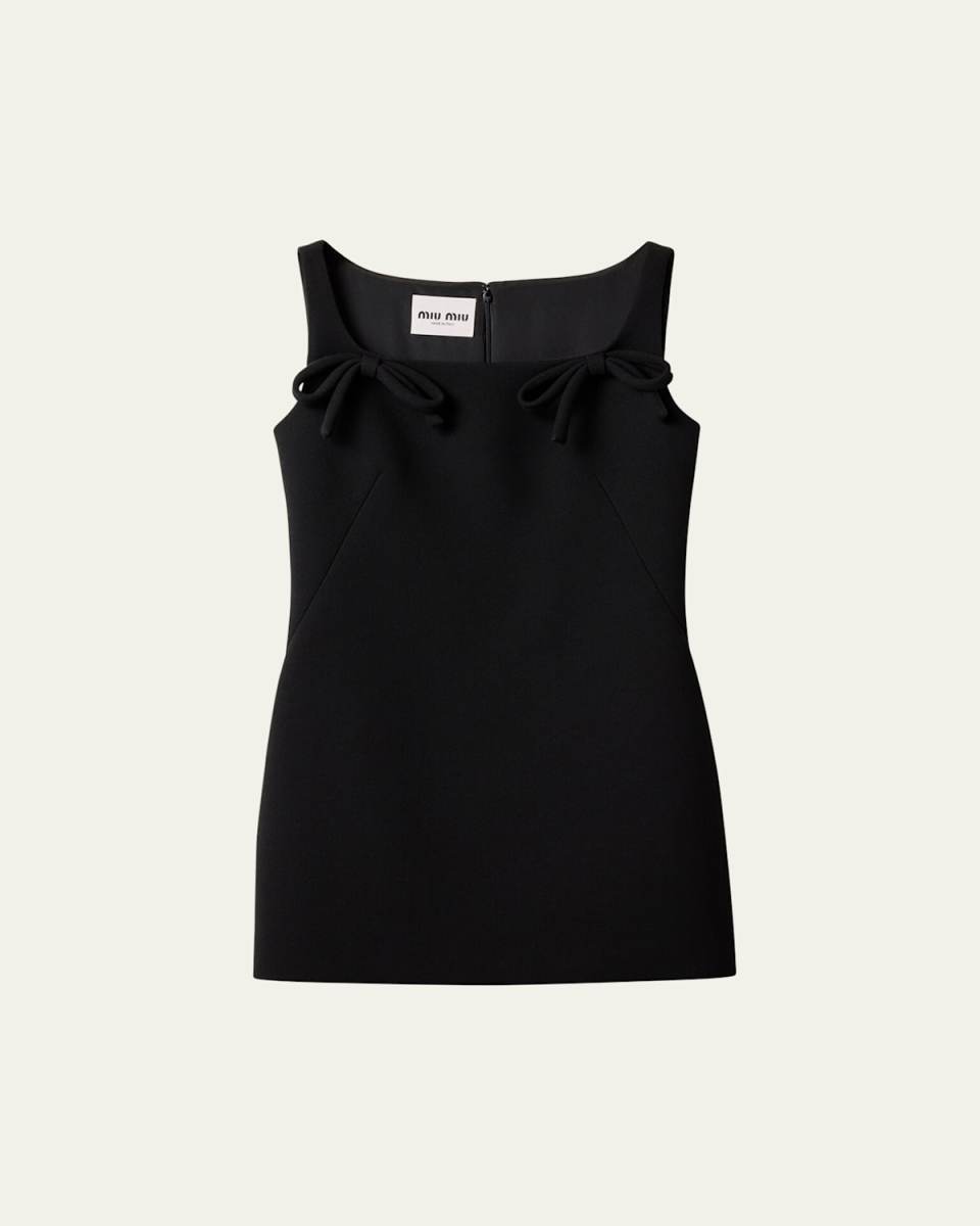 Square Neck Tank Wool Mini Dress with Bows